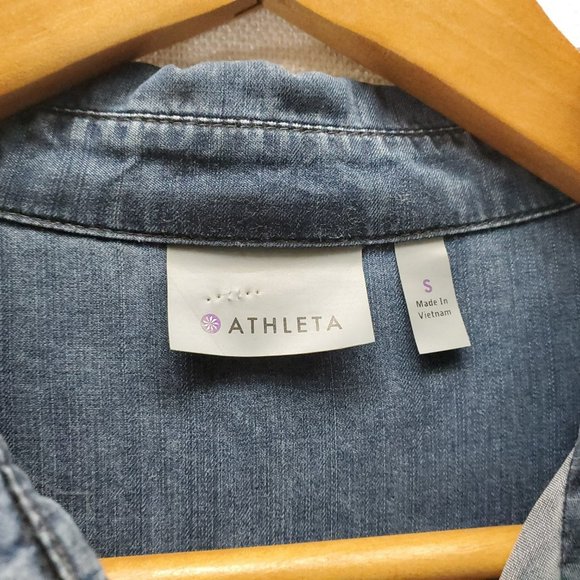 Athleta Dress Chambray Denim Womens Small Long Sleeve Button-Up Tie Waist - Picture 5 of 12